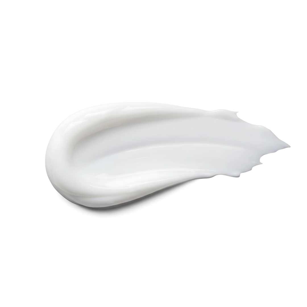 White cream swatch on a white background